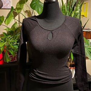 Black tight Hollister shirt with holes in arms. Size medium